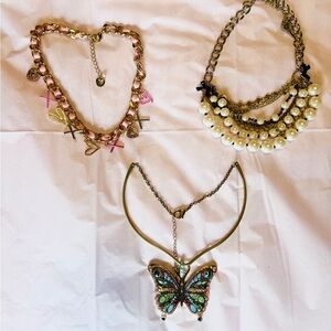 The Betsey Bundle: Vibrant Multicolor Butterfly, Pearl, and Charm Necklace Set